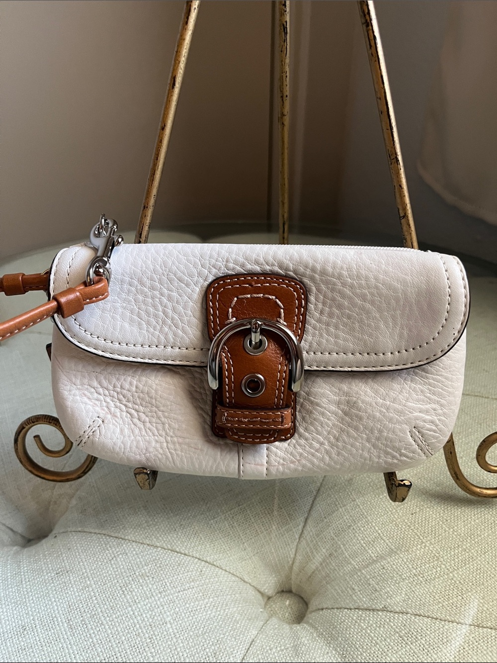 Coach Hampton White/Cream Pepple Leather Soho Flap Mini Bag Wristlet Pouch Y2K - Picture 6 of 15